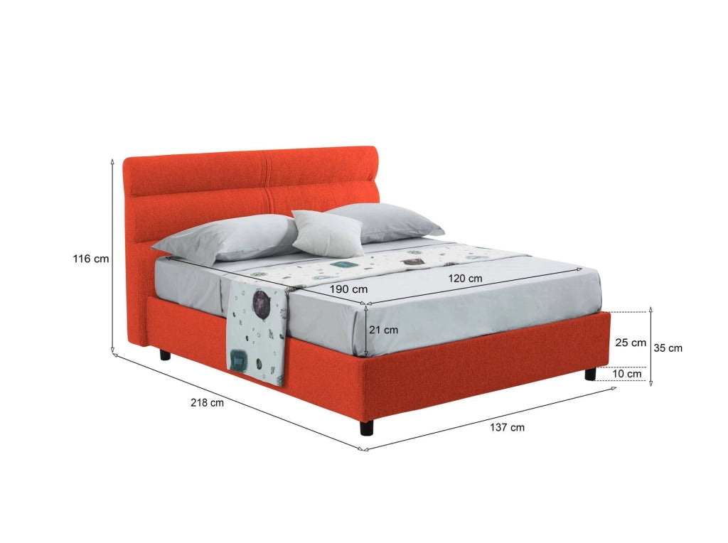 Briosco, Letto Piazza e Mezza Materasso Incluso Made in Italy, Arancione