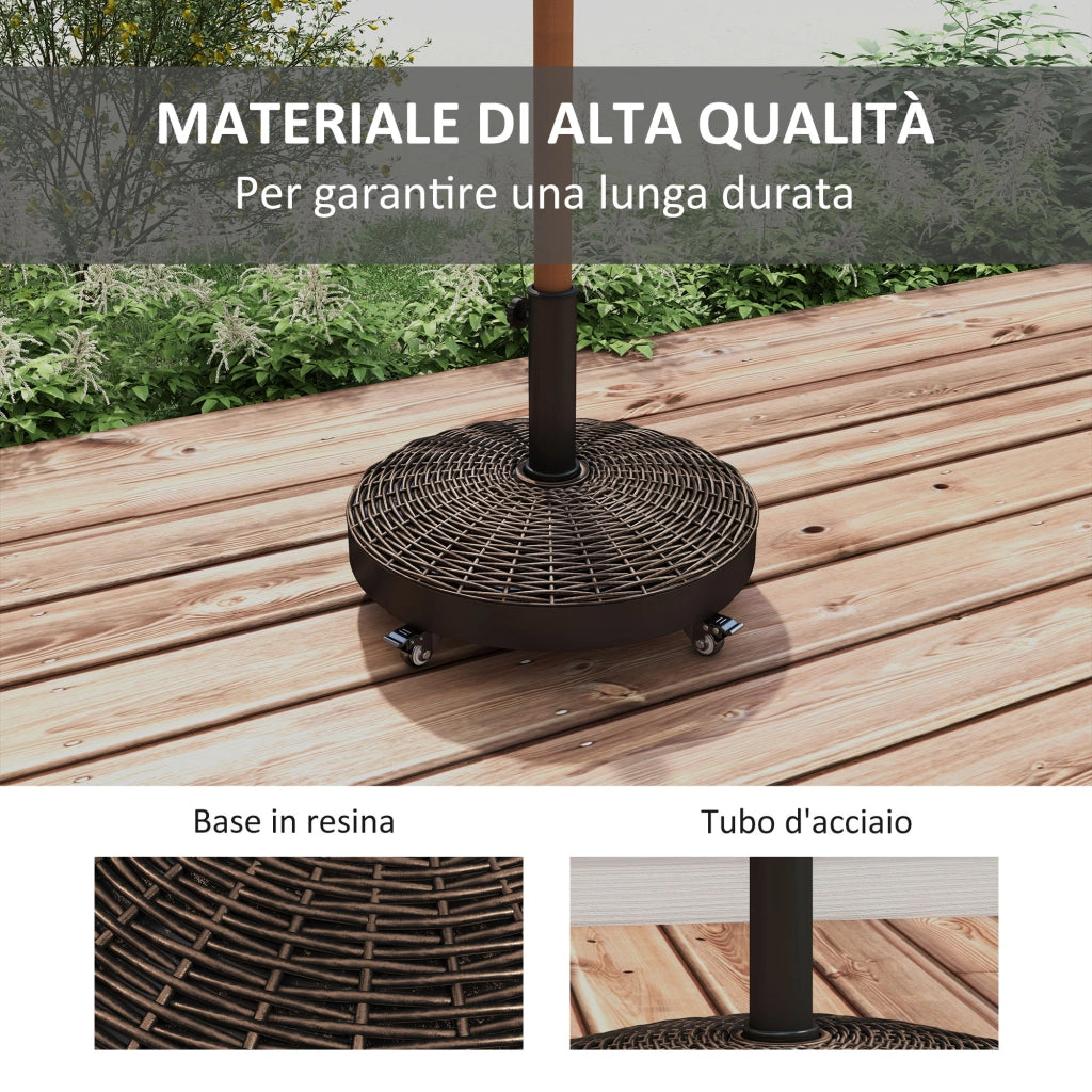 Base per Ombrellone da Giardino Rotonda a 4 Ruote con Freni, in Acciaio e Resina, ?52x41 cm, Bronzo e Nero