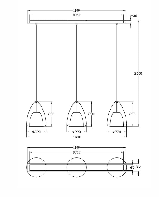 Britton Lampada a Sospensione in Metallo e Vetro Borosilicato Colore Ambra, Attacco E27 3x40W, Design Moderno ed Elegante per Interni IP20