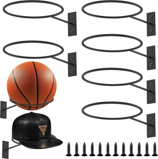 Sostegno metallico per pallone - 6 pezzi - con viti - montato - sostegno pallone metallico - display pallapugno pallabasket pallavolo rugby - nero .