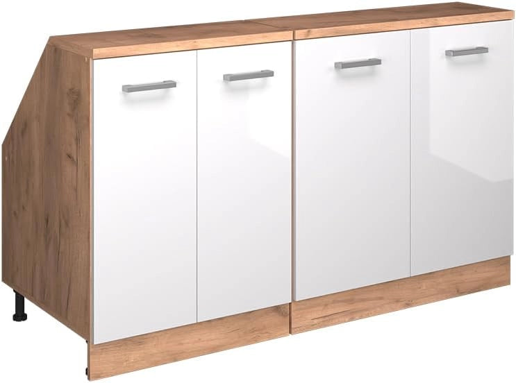 Set di mobili sottotetto Rion, Bianco lucido, 140 cm Set di 2 carcasse armadio profondità 60 cm, adatto per il salvaspazio sotto tetti spioventi