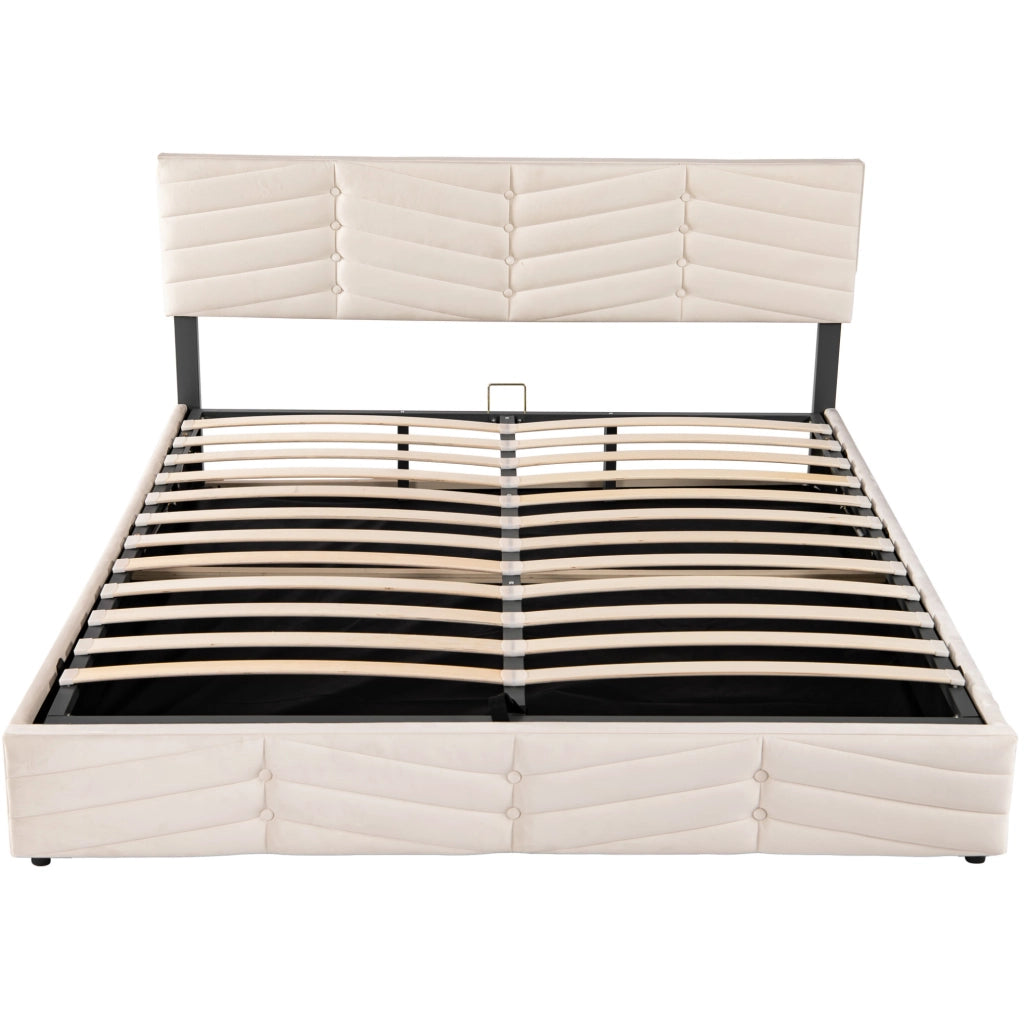 Letto matrimoniale contenitore in velluto beige 180x200 cm