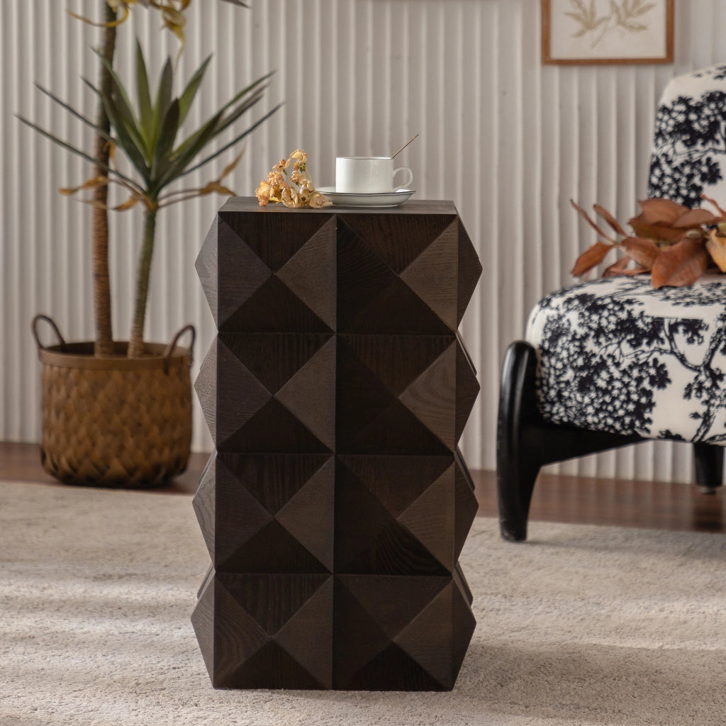 Tavolino basso in legno massello e MDF con rilievo tridimensionale retrò senza montaggio per soggiorno marrone 60 cm