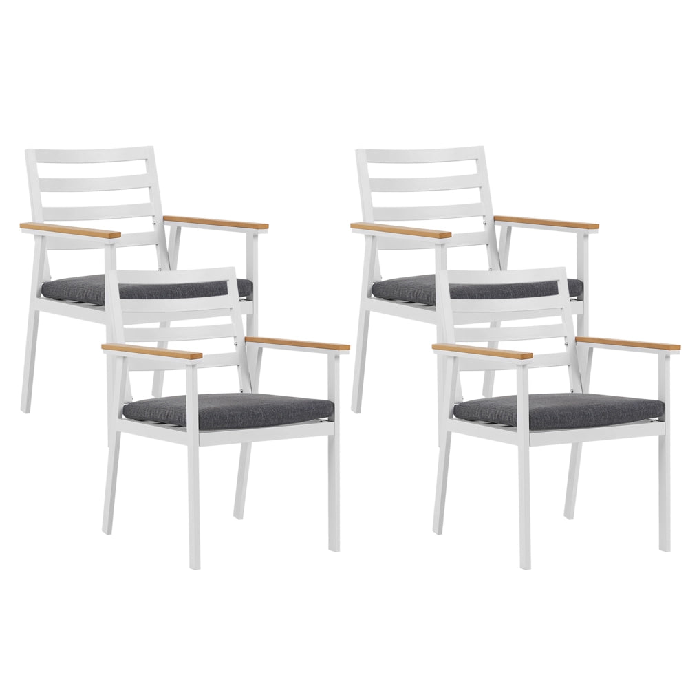 Set di 4 sedie da giardino in alluminio bianco grigio scuro cuscini per sedili con finitura verniciata a polvere per esterni