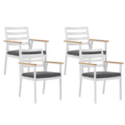 Set di 4 sedie da giardino in alluminio bianco grigio scuro cuscini per sedili con finitura verniciata a polvere per esterni