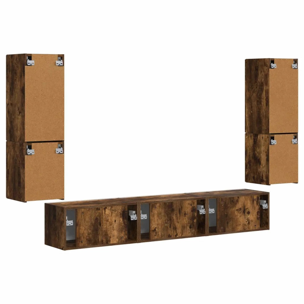 Set mobile TV 4 pz | Armadietto TV | Mobile Porta TV Rovere fum¨¦ Legno multistrato