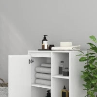 Mobiletto Bagno con 3 Ripiani Aperti e Armadietto a un'Anta con Mensola Regolabile, 53x30x80cm, Bianco