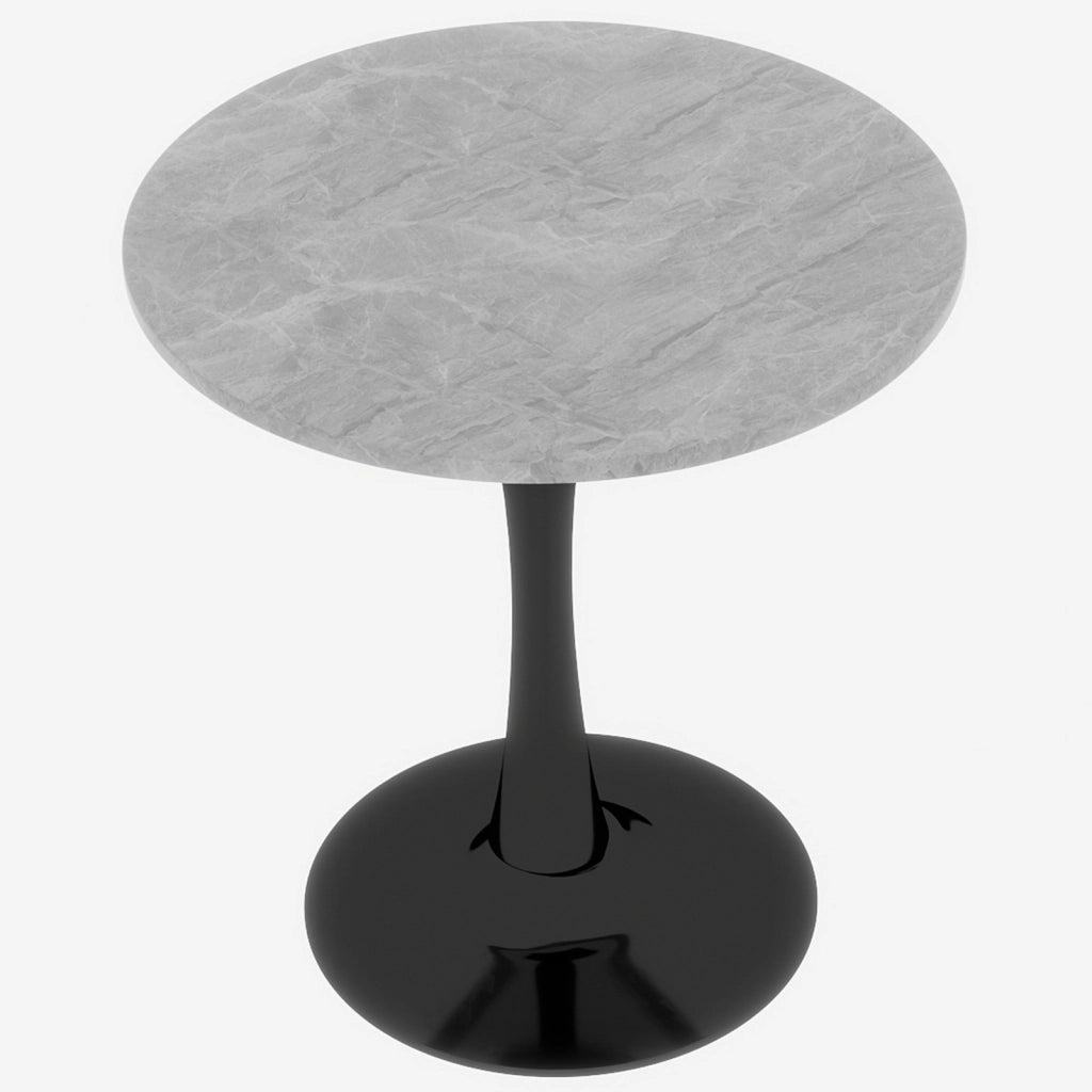 Tavolo da pranzo - rotondo 70 cm - stile mid-century - marmo grigio chiaro - per 2-4 persone - nero