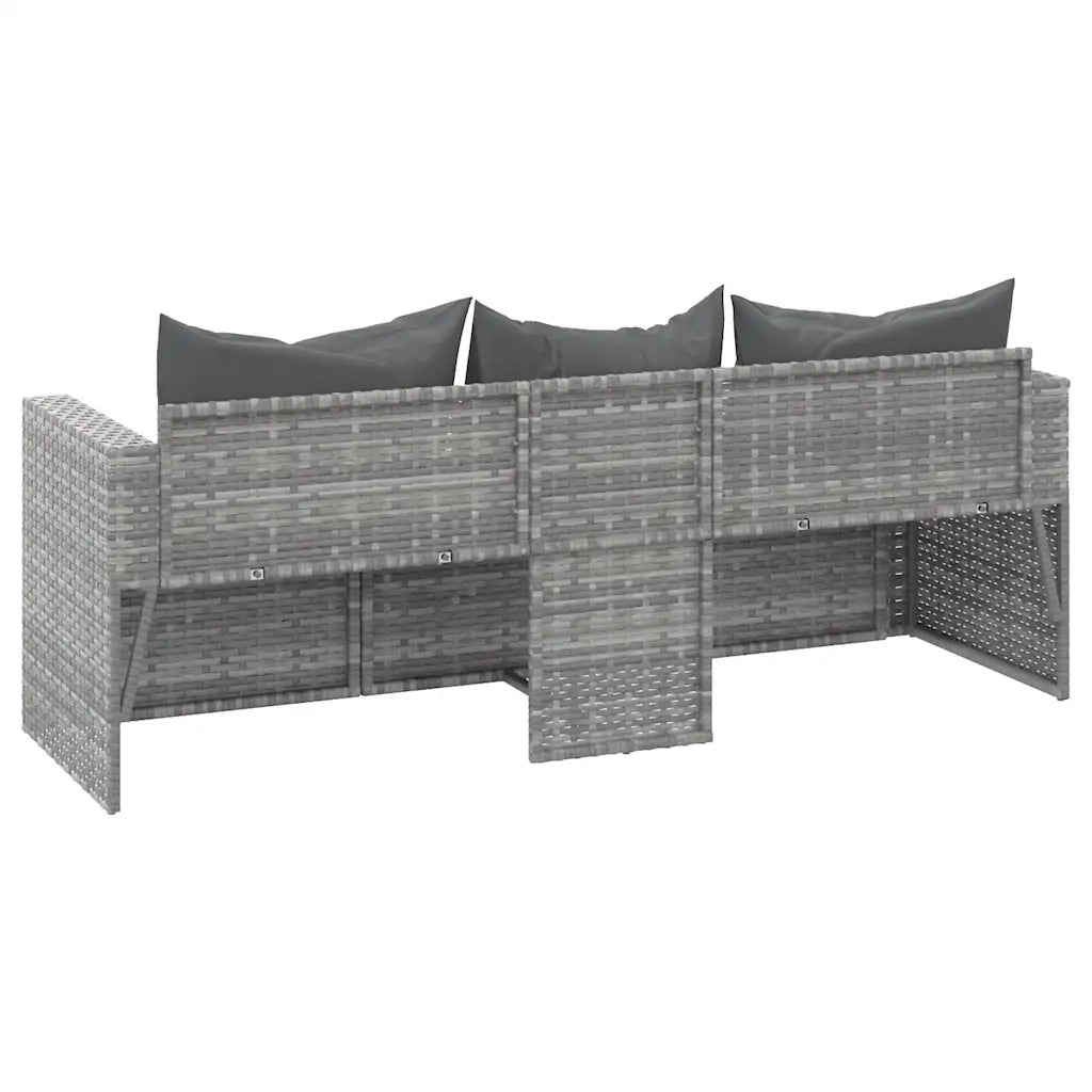 Divano da Giardino a 3 Posti con Cuscini-Sofa da Giardino-Divano da esterno in Polyrattan Grigio 744738