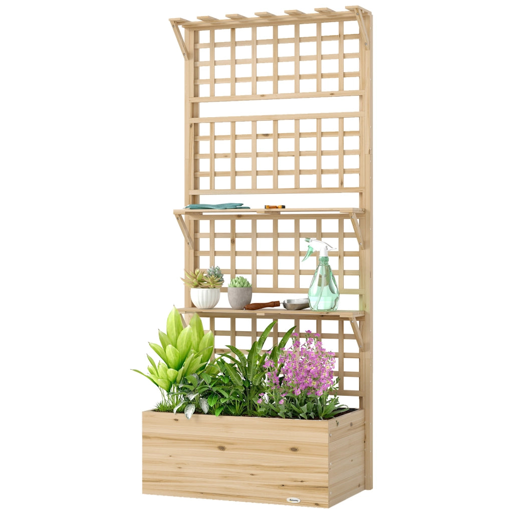 Fioriera con graticcio e tetto in legno per piante rampicanti ¨C zephmum ¨C 76x43,5x177 cm colore naturale