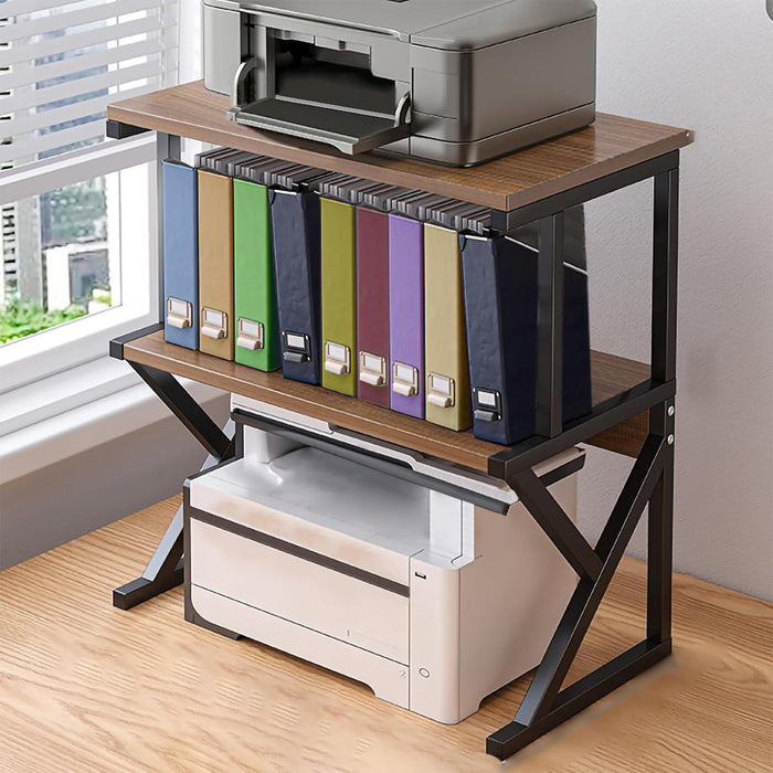 Scaffale da Scrivania Multiuso 3 Ripiani 54x37x69 cm per Stampante Ufficio in MDF Noce e Nero