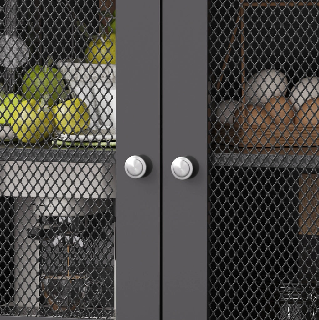 Mobile da cucina multifunzionale 120x40x181,7 cm con LED, USB e ripiani regolabili, nero