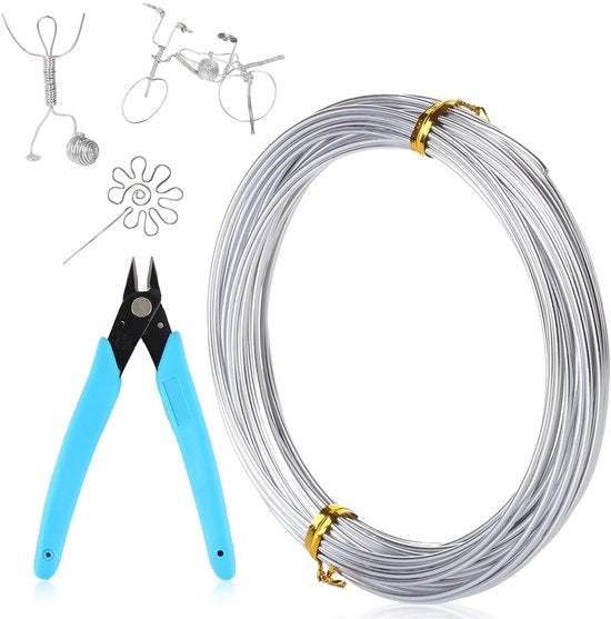 Caviello in Alluminio 1 mm - Lunghezza 30 m - Caviello Flessibile e Adattabile - Adatto per Gioielli/Bonsai - Incluso Attaccapunta - Materiale Duraturo e Flessibile - Caviello in Alluminio