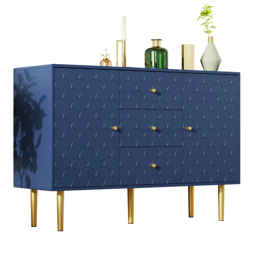Credenza marina 120 cm con 2 ante, 3 cassetti e ripiano regolabile