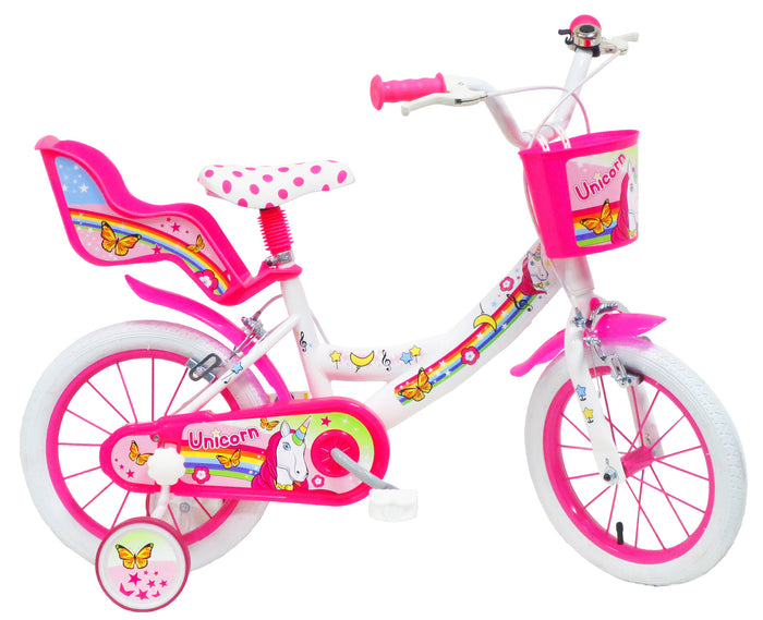 Bicicletta per Bambina 14" 2 Freni  Unicorno Bianca/Rosa