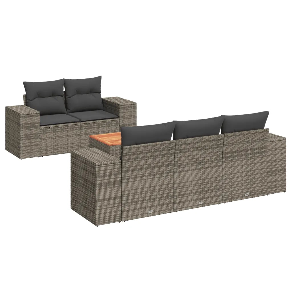 Set Divano da Giardino 6 pz con Cuscini Grigio in Polyrattan 3257663