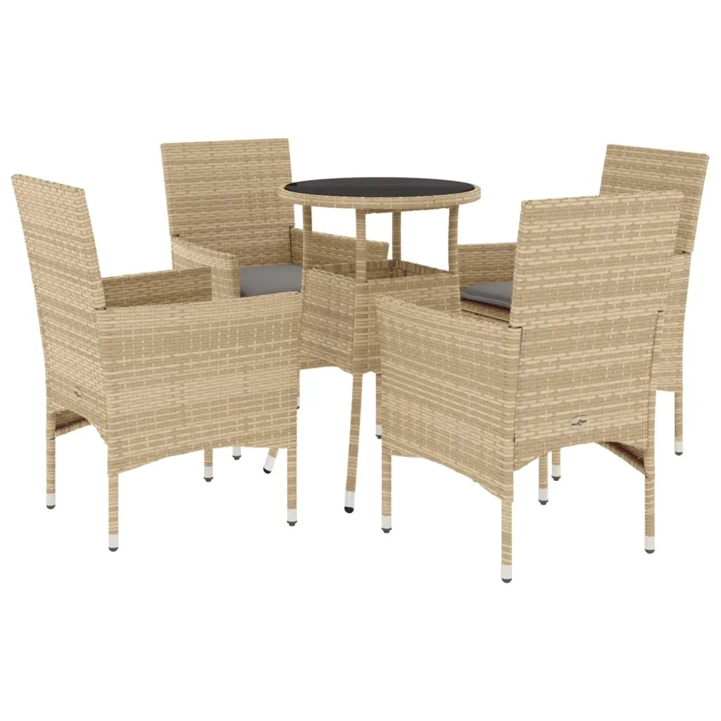 Set da Pranzo da Giardino 5 pz | Set Salotto da Giardino con Cuscini Polyrattan e Vetro