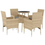 Set da Pranzo da Giardino 5 pz | Set Salotto da Giardino con Cuscini Polyrattan e Vetro