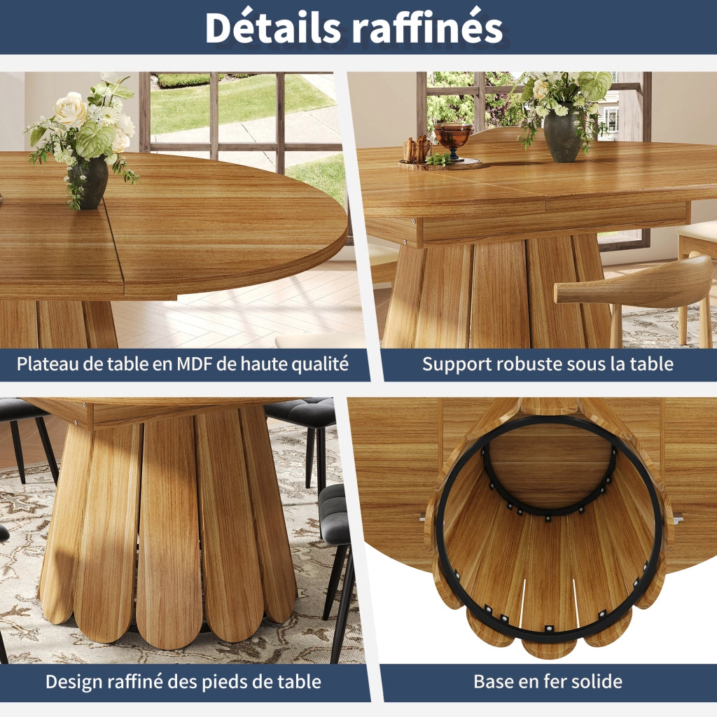 Tavolo da pranzo allungabile rotondo a ovale con piano in MDF e base in metallo per cucina soggiorno balcone marrone