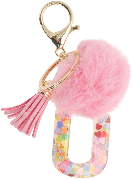Sostegno per Chiavi con Palla di Pelliccia - Sostegno per Chiavi per Ragazze - Sostegno per Chiavi con Lettere Iniziali - Sostegno per Chiavi per Donne - Sostenibile - 11 cm Lungo - Sostegno per Chiavi con Anello