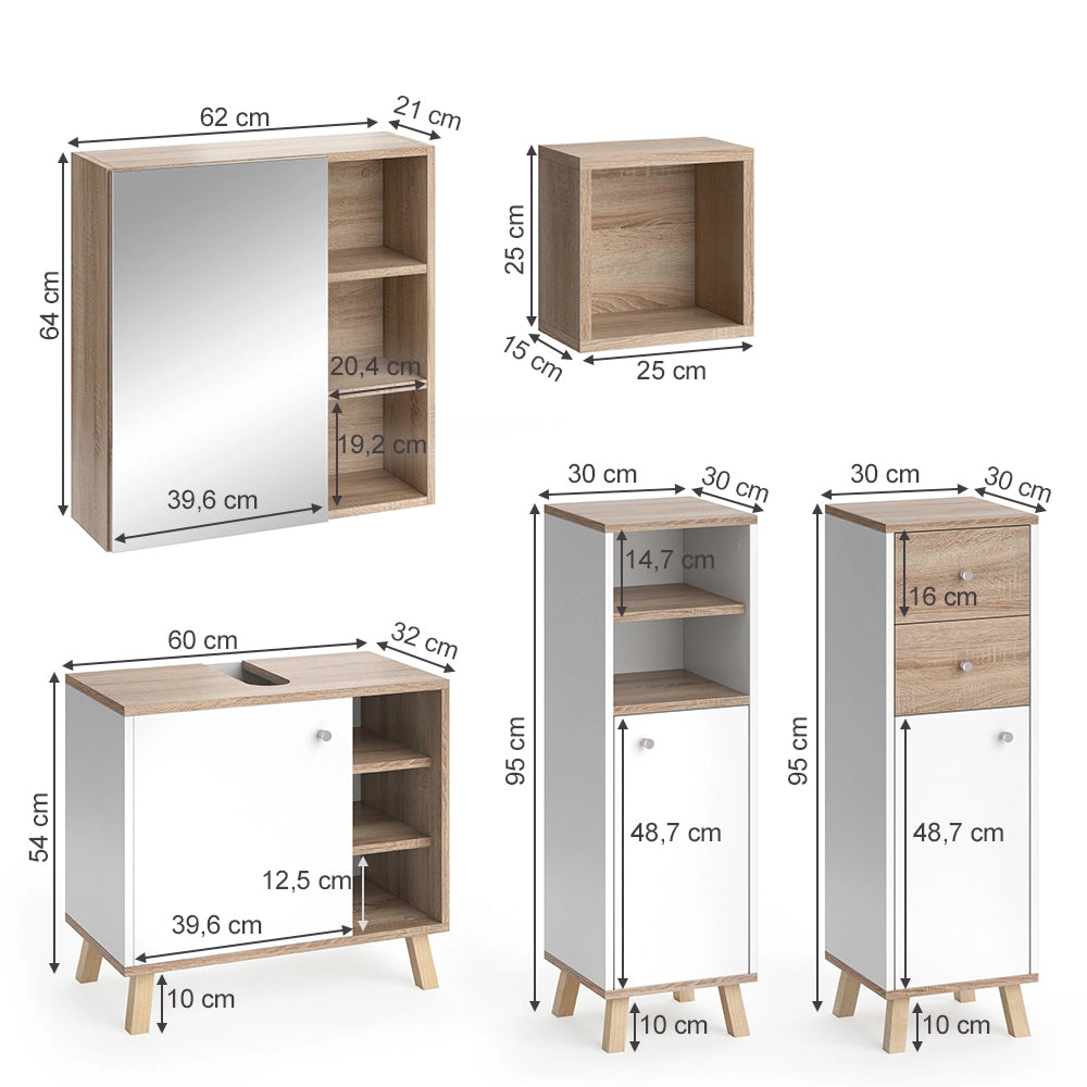Vicco Set mobili bagno Bianco 5 parti, con ripiani