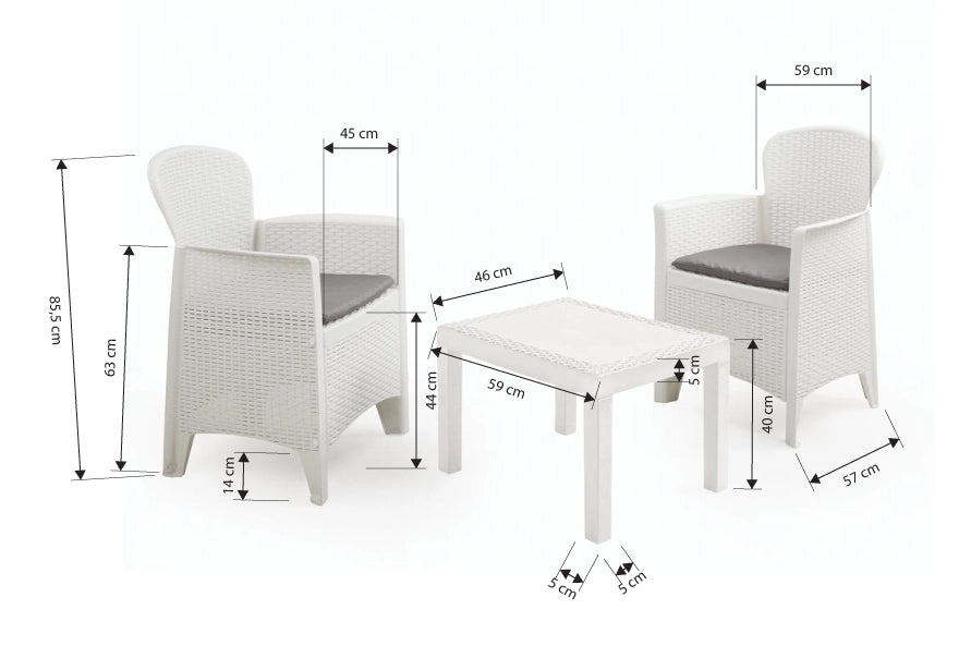 MAURY'S AKITA SALOTTO DA GIARDINO CON CUSCINI 3 PZ BIANCO