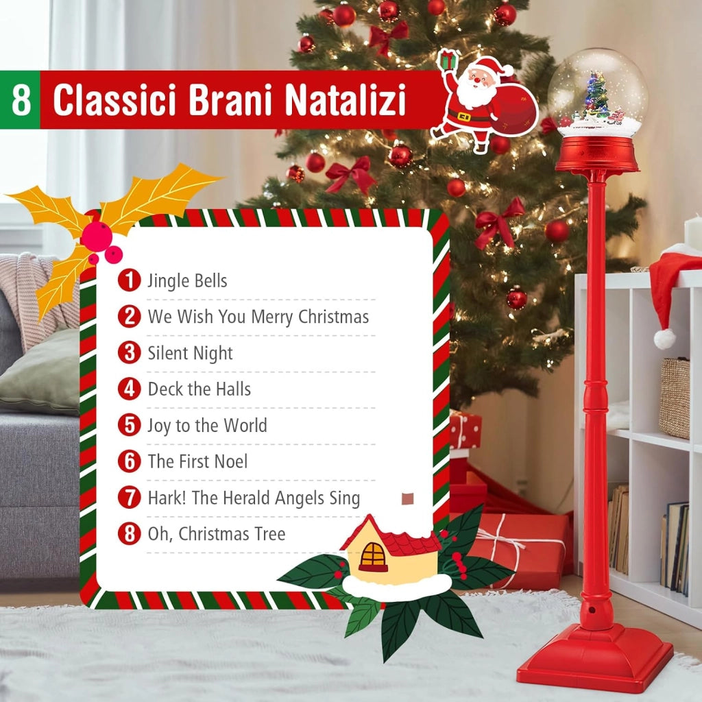 150 CM Lampione Natalizio Musicale, Lampada Festiva con Lanterna a Globo di Neve Attivata dal Suono, Albero di Natale, Babbo Natale, Soldato e Scatole Regalo (Modello 3)