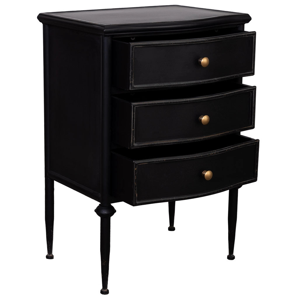 Tavolo con 3 cassetti in metallo invecchiato nero 46x36x68
