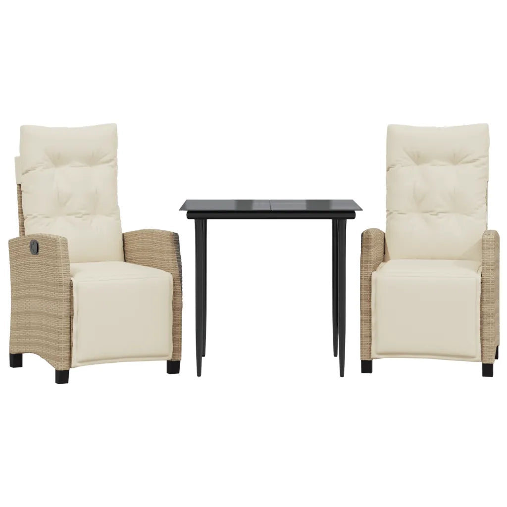 Set da Pranzo da Giardino 3 pz con Cuscini Beige in Polyrattan 3213002