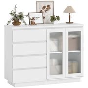 Credenza con 4 cassetti e 2 ante in vetro ¨C zephmum ¨C Bianco MDF 120x40x90