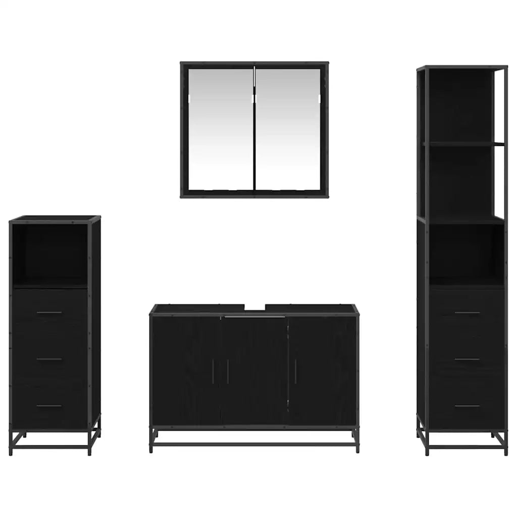 Set di mobili per il bagno 4 pcs Rovere Nero Legno multistrato 3402484