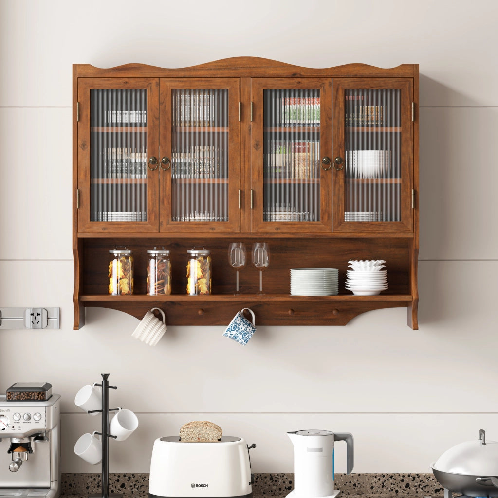 Mobile contenitore in legno massello e vetro 100x20x80 cm marrone