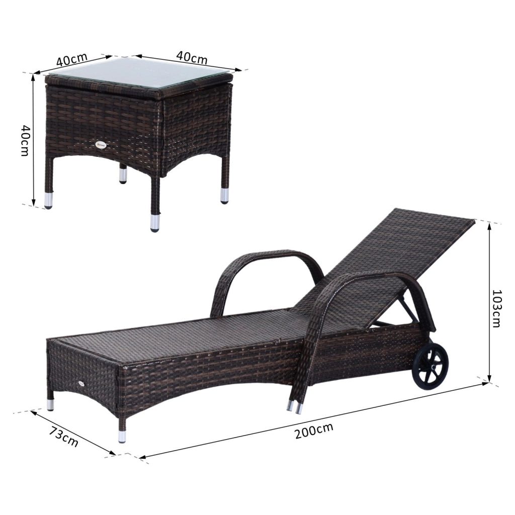 Easycomfort Set da Giardino con 2 Sedie a Sdraio con Schienale Reclinabile e Tavolino Basso in Rattan PE, Marrone