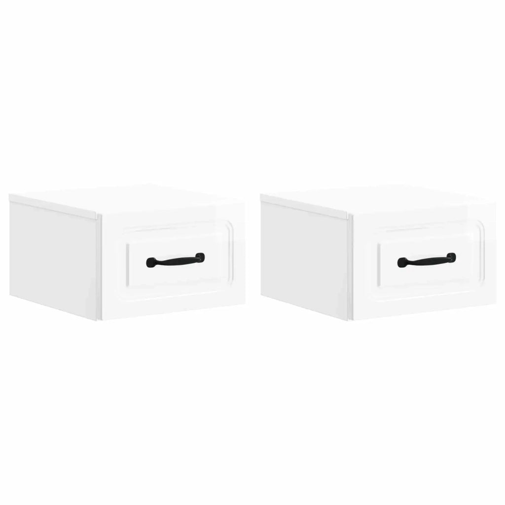 Mobiletto da notte a muro 2 pz Bianco Lucido 34,5 x 33 x 20 cm 899284