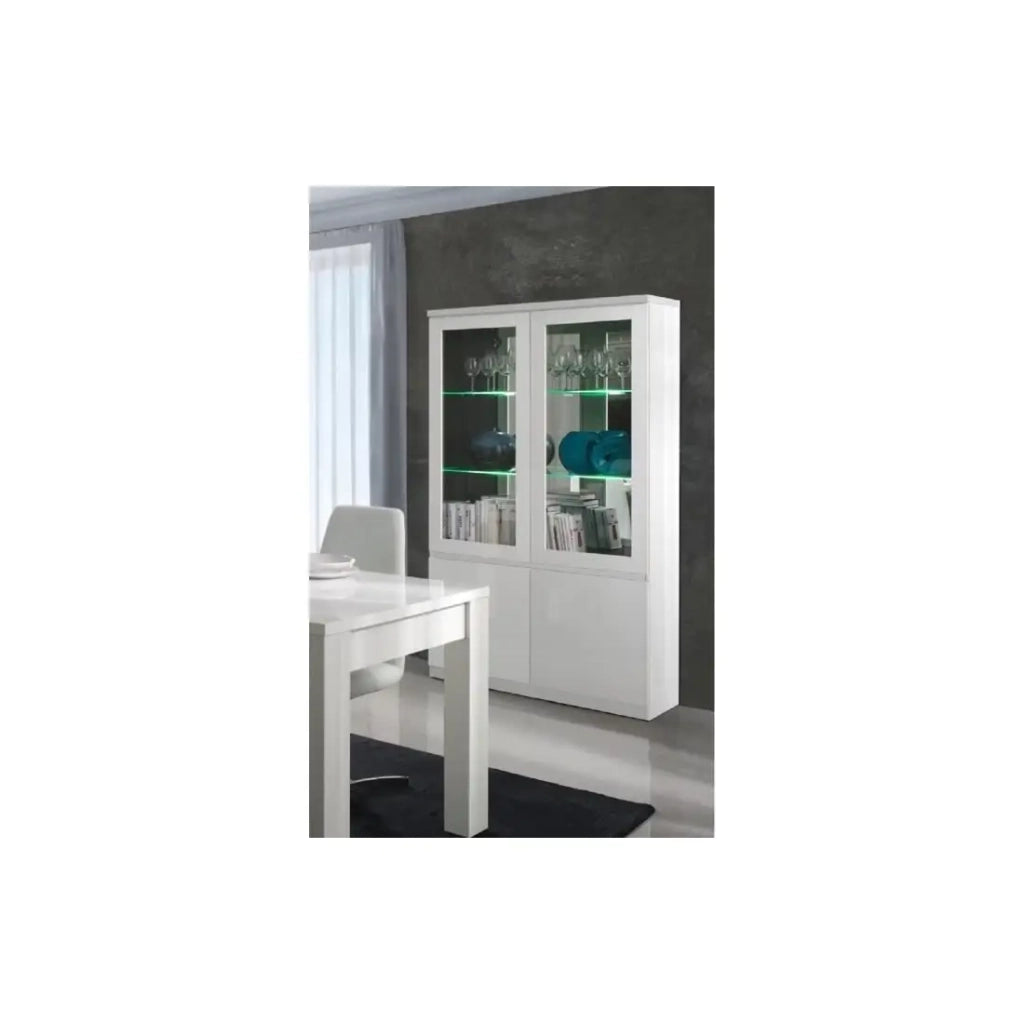 Vetrina credenza FABIO - Bianco Lucido con LED - Stile Design - 110 x 190 x 40 cm