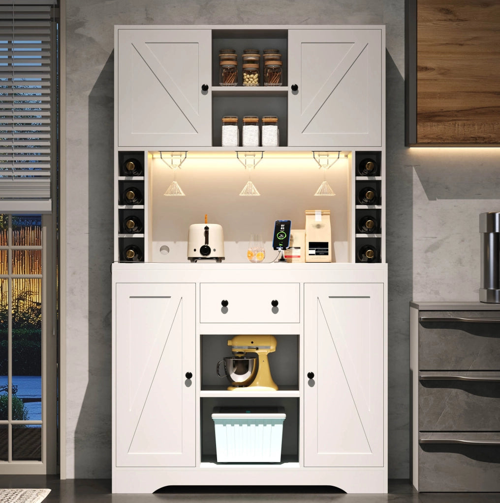 Credenza buffet LED con prese, 105x40x180 cm, bianca