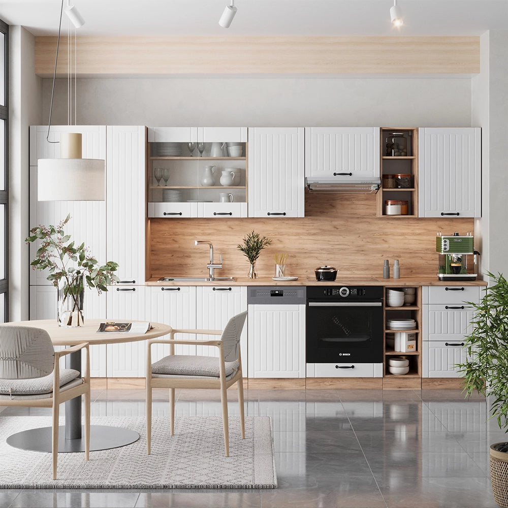 Cucina componibile Fame-Line Bianco rustico/Rovere dorato 355 cm, PL Rovere Vicco