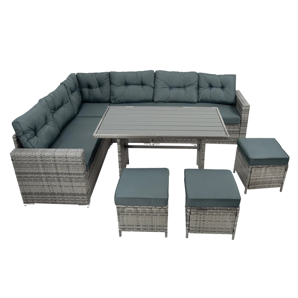 Set Angolare Rattan Giardino 9 Posti Grigio Tavolo Cuscini Impermeabili