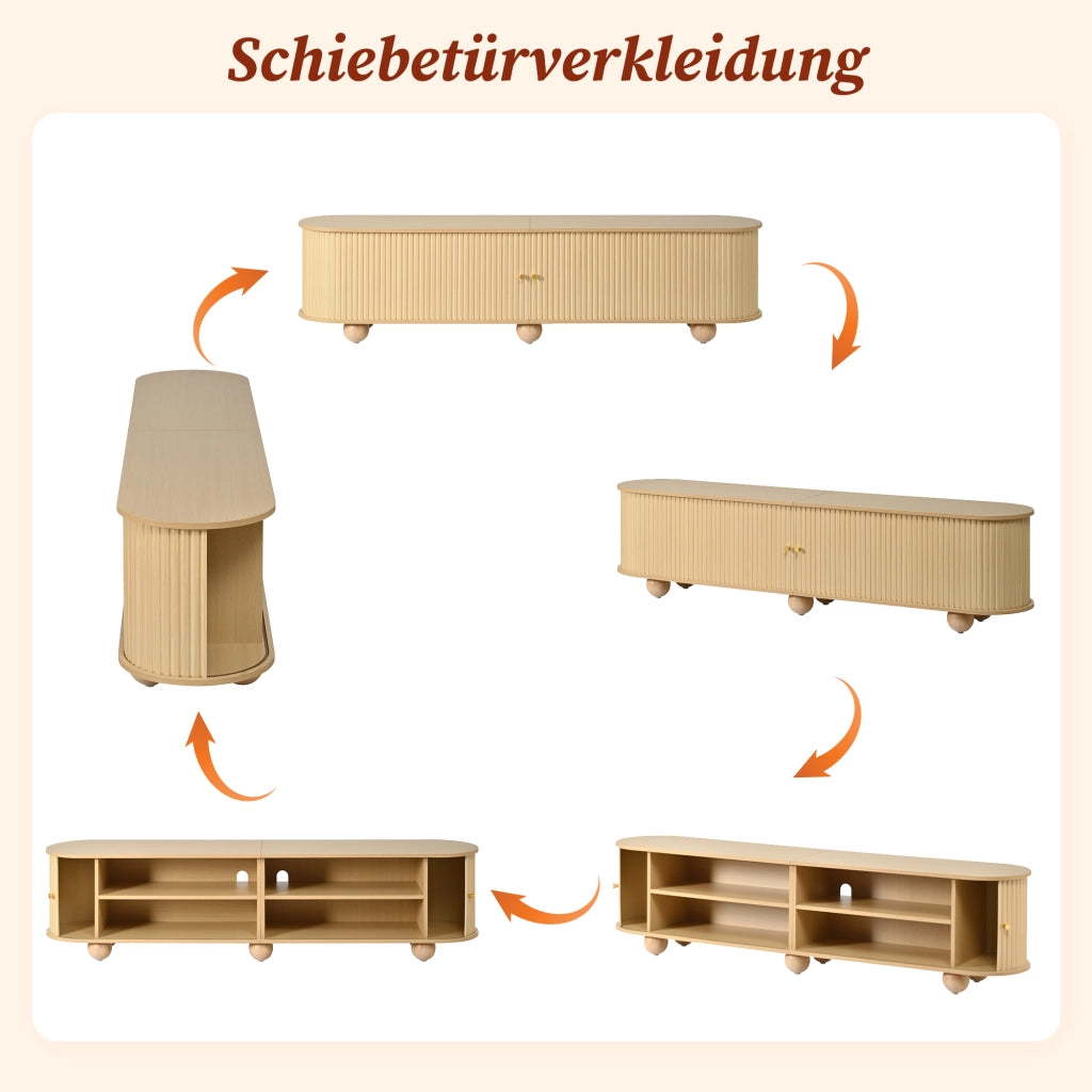 Mobile porta TV con 2 ante scorrevoli e 4 vani, stile retrò, per soggiorno, in MDF, naturale, 180 × 35 × 45 cm