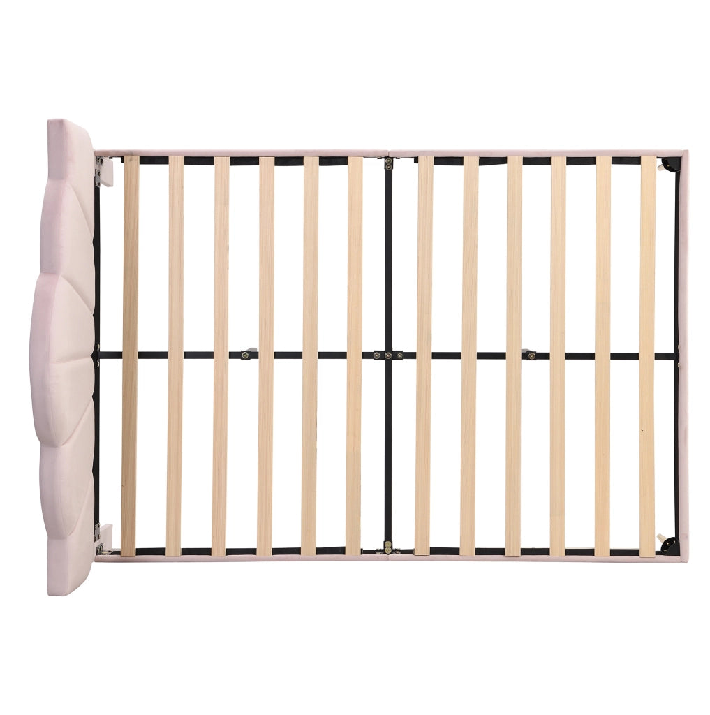 Letto imbottito 140x190 cm; testiera a conchiglia; velluto rosa (Senza materasso)