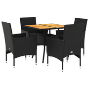 Set Pranzo da Giardino 5 pz | Set Salotto da Giardino con Cuscini Nero Polyrattan Acacia