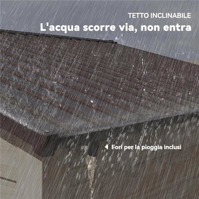 CASETTA DA GIARDINO IN ACCIAIO EFFETTO LEGNO E DOPPIE PORTE SCORREVOLI, 278X195X215 CM, MARRONE