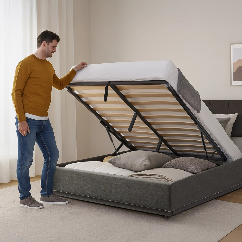 Letto Contenitore Tröstiar con Apertura a Ribalta e Luce LED Letto Doppio Matrimoniale 180x200 cm Nero [en.casa]