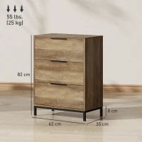 Cassettiera 3 Cassetti Antiribaltamento con Maniglie Nere, in Legno e Metallo, 62x35x82 cm, Marrone scuro