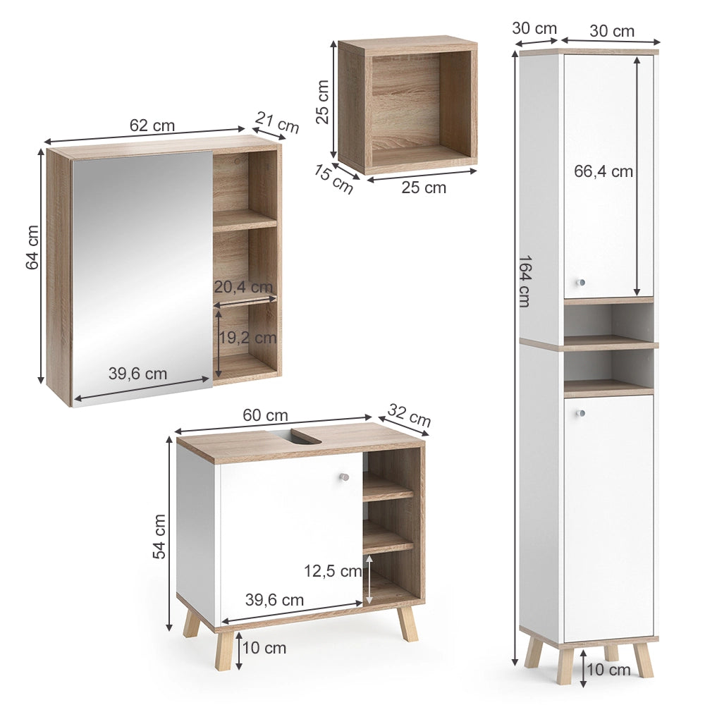 Vicco Set mobili bagno Bianco 4 parti, con armadio alto