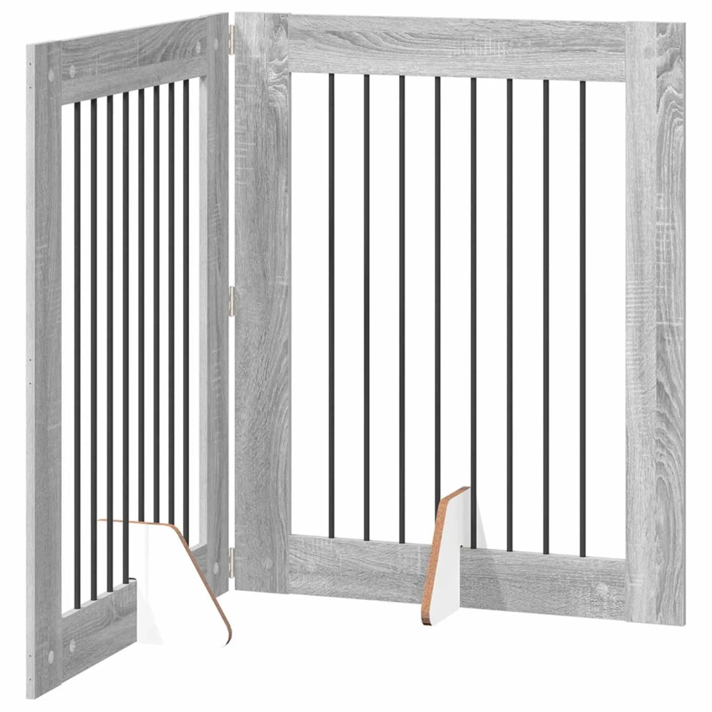 Cancello per cani pieghevole con supporti 2 pcs Grigio Sonoma 892040