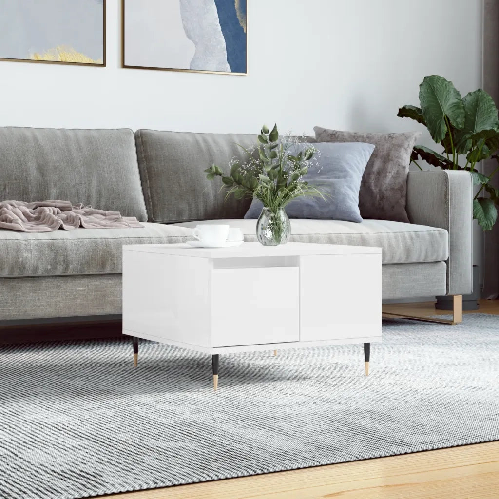 Tavolino Salotto-Tavolino da soggiorno-Tavolo Bianco Lucido 55x55x36,5 cm Legno Multistrato 778640