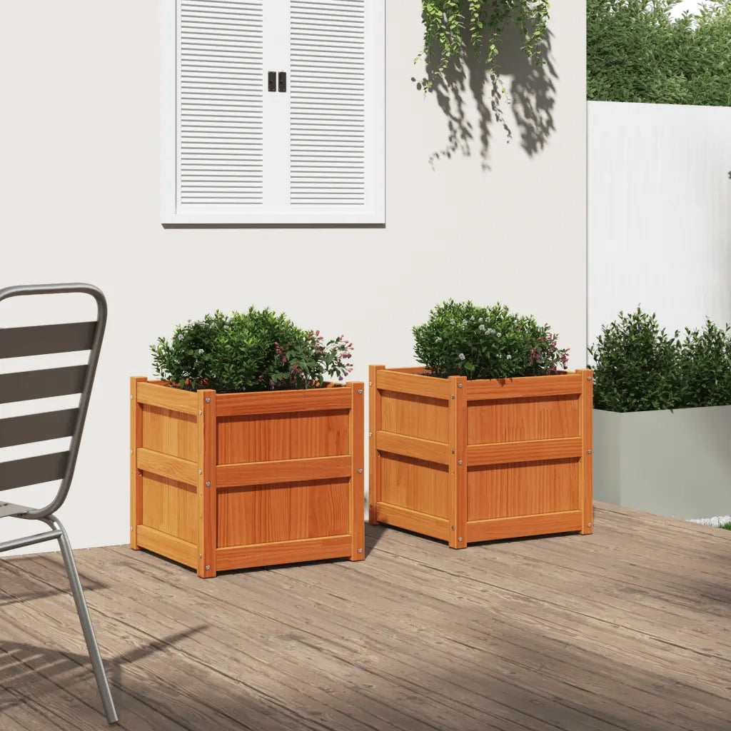Fioriere da Giardino 2pz Marrone Cera Legno Massello di Pino 837419