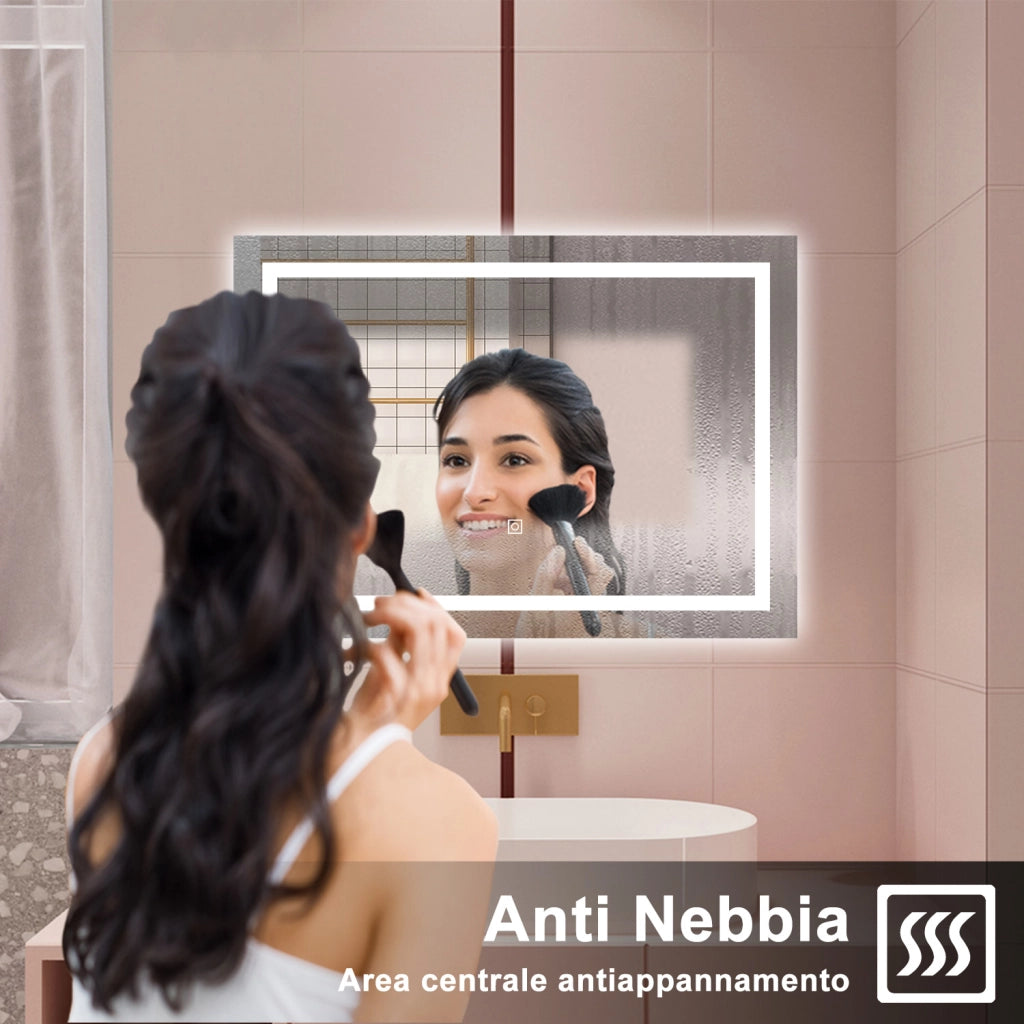 AICA Specchio da bagno  80 x 120 cm, dimmerabile, interruttore touch, Funzione Memoria, antiappannamento, 3 colori