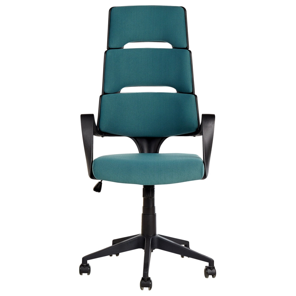 Sedia ufficio in materiale sintetico blu e nero struttura in metallo schienale regolabile e girevole ufficio
